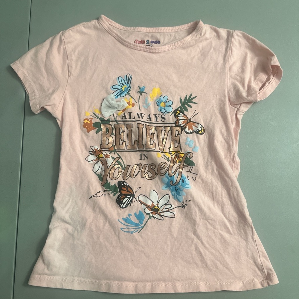 2 Cute Light Pink Kids Tee with Floral and Butterfly Design